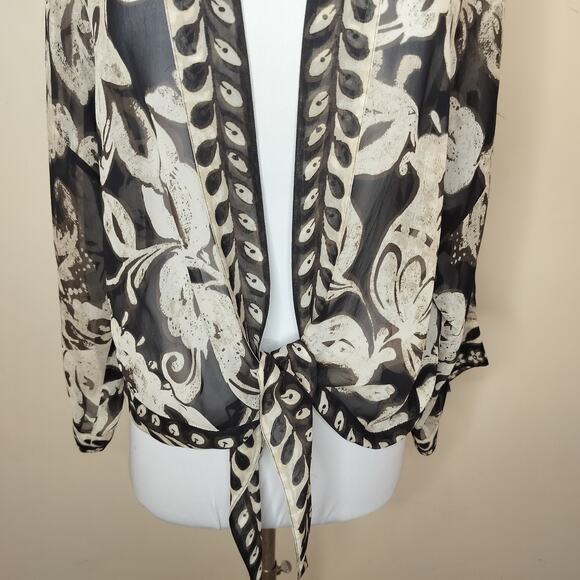 Chicos Silk Floral Kimono Blouse Top Tie Front Sheer Chiffon - Picture 3 of 12